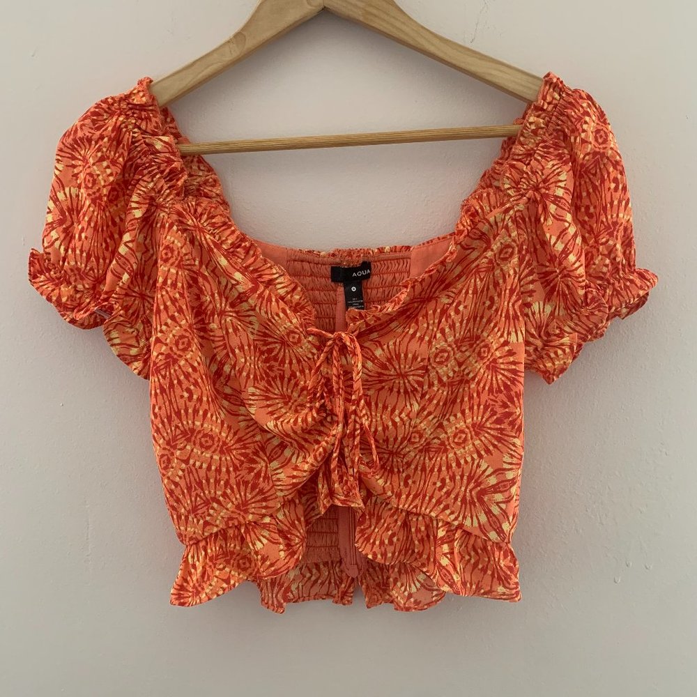 Aqua Lace Up Crop Top Size Small - Picture 3 of 6